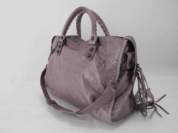 1円 バレンシアガ ザ・シティ レザー ハンドバッグ 薄紫 AB246