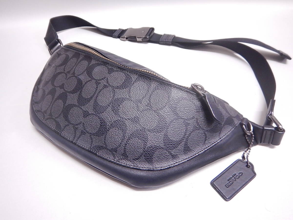□COACH コーチ シグネチャー PVC×レザー ボディバッグ ウエストバッグ