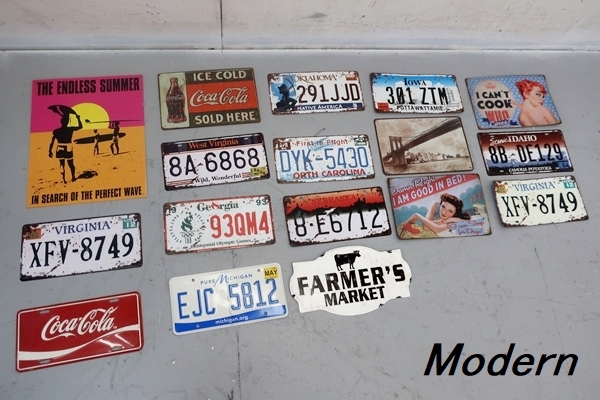 ■P437■アメリカンヴィンテージ調■ブリキ製■壁掛け14点セット■ナンバープレート■FAMER'S MARKET■CocaCola■アメリカンレトロ