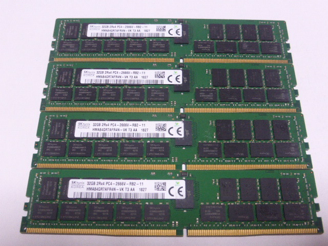 メモリ サーバーパソコン用 1.20V SK hynix PC4-21300V(DDR4-2666V) ECC Registered 32GBx4枚合計128GB 起動確認済です HMA84GR7AFR4N-VK①
