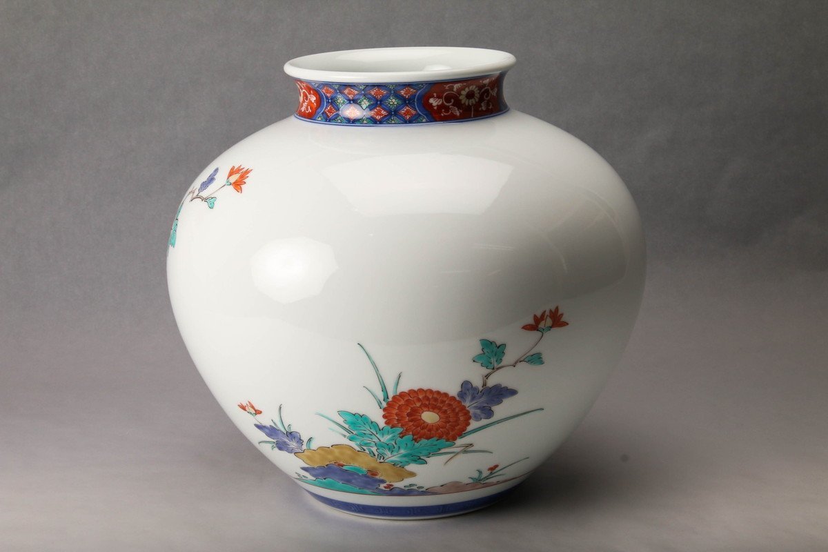 十四代 酒井田柿右衛門 染錦 花鳥文 花瓶 共箱 有田焼 【