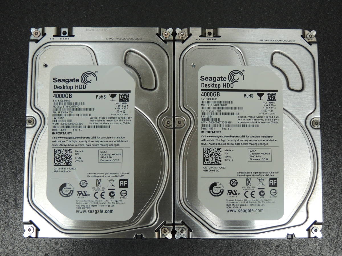 全国無料，2026 2台まとめ売り/検品済み Seagate 4TB HDD ST4000DM000 使用時間3323h 4010h 管理:H-11(2TB～)｜売買されたオークション情報、yahooの商品情報をアーカイブ公開 - オークファン 3.5 SerialATA