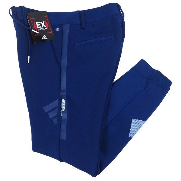 P482 新品 adidas GOLF アディダス ゴルフ ビッグロゴ ダブルニット ストレッチ ジョガーパンツ 秋冬 テーパード 85 ブルー