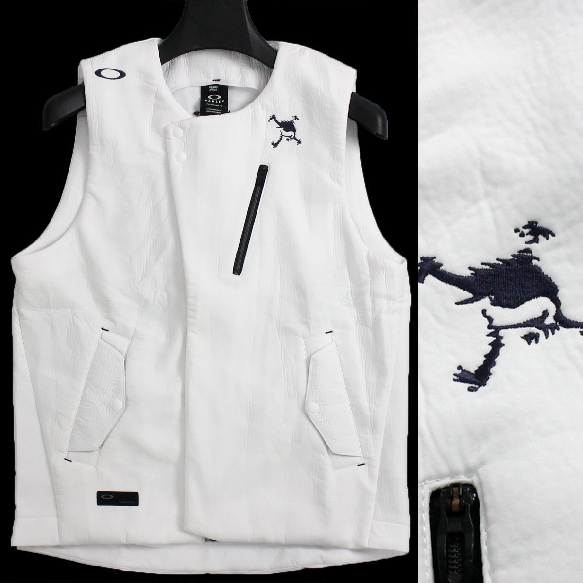 新品 オークリー ゴルフ フリース ダブルジップ ベスト L 秋冬 OAKLEY GOLF スカル 撥水 防風 保温 軽量 メンズ ウェア 白 ◆SQ1195B