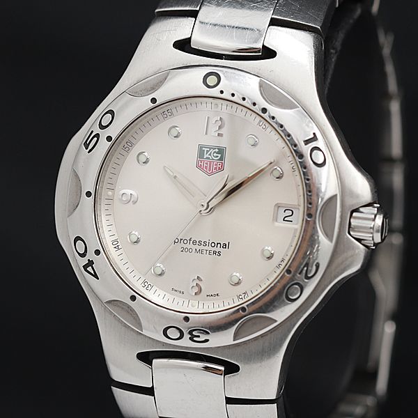 1円 稼働 QZ 良品 タグホイヤー プロフェッショナル 200M WL1114-0 シルバー文字盤 デイト メンズ腕時計 KRK 0068200