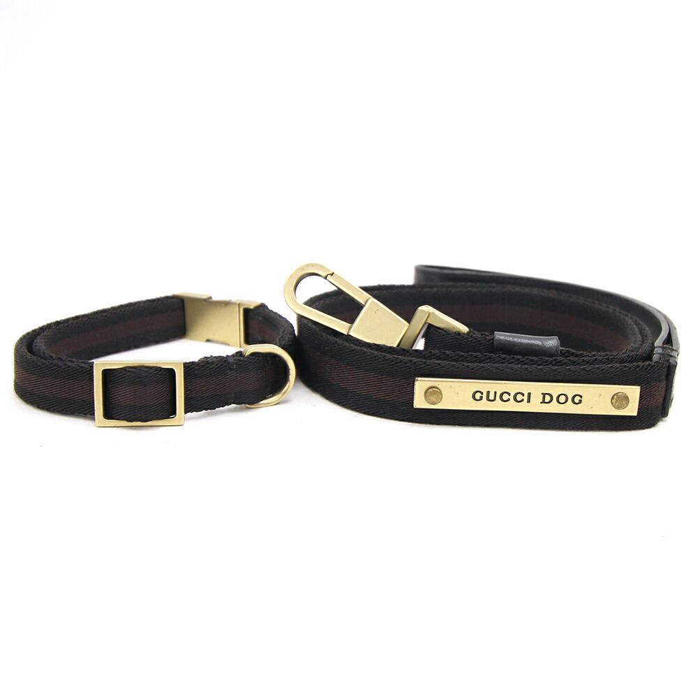 犬用品 GUCCI ブラックレザー首輪 ゴールド金具