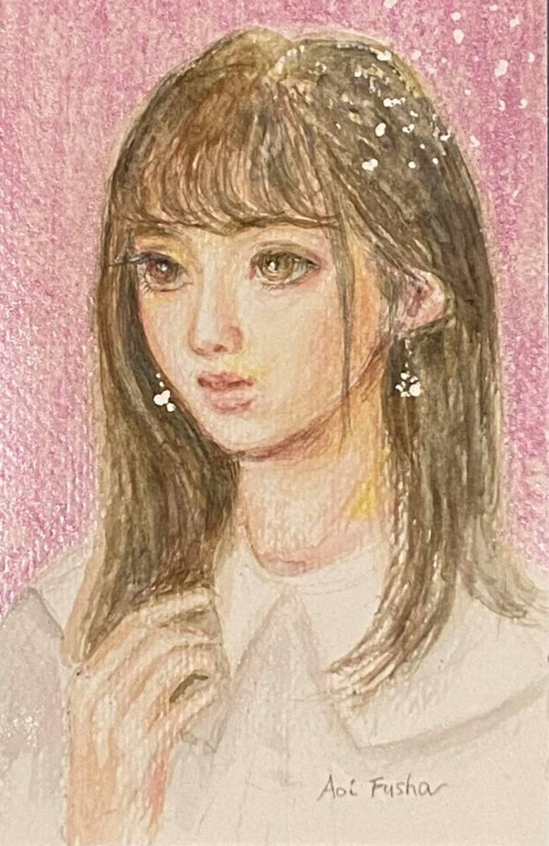 女の子 額付き ☆ 葵風紗 ☆ ミニ絵画 原画 オリジナル 直筆 水彩画