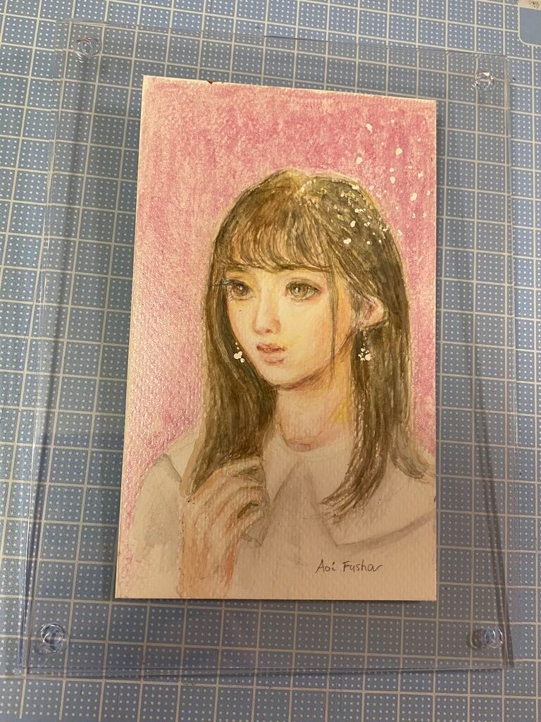 女の子 額付き ☆ 葵風紗 ☆ ミニ絵画 原画 オリジナル 直筆 水彩画