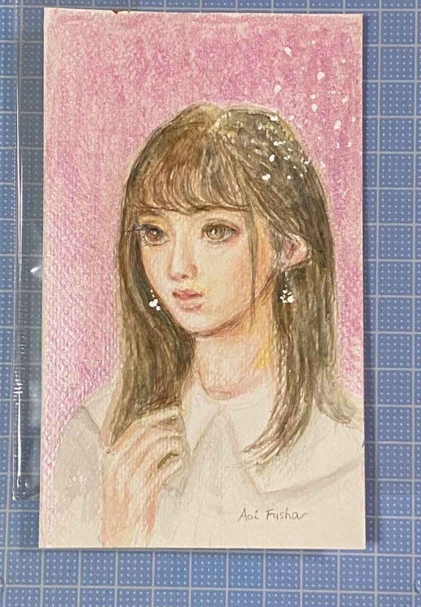 女の子 額付き ☆ 葵風紗 ☆ ミニ絵画 原画 オリジナル 直筆 水彩画