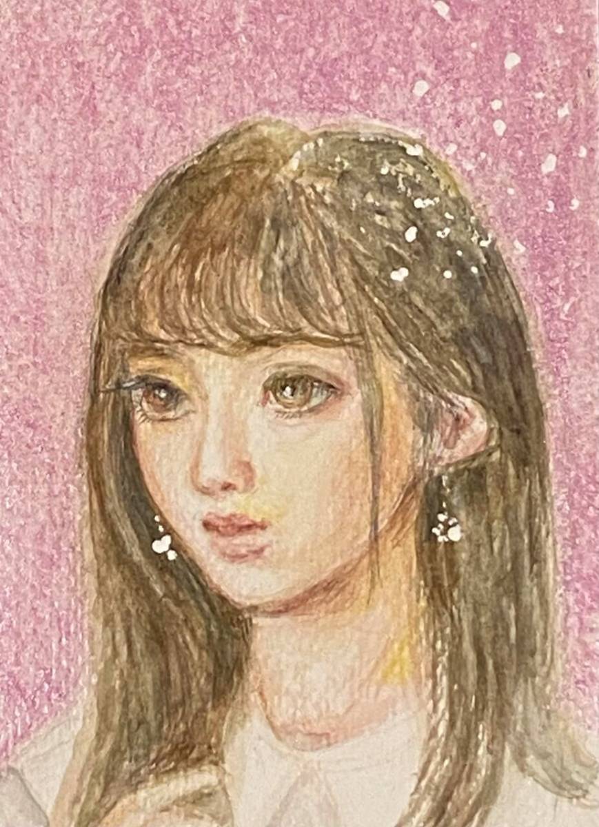 少女の肖像 水彩画 女の子 額付き ☆ 葵風紗 ☆ ミニ絵画 原画 オリジナル 直筆 水彩画
