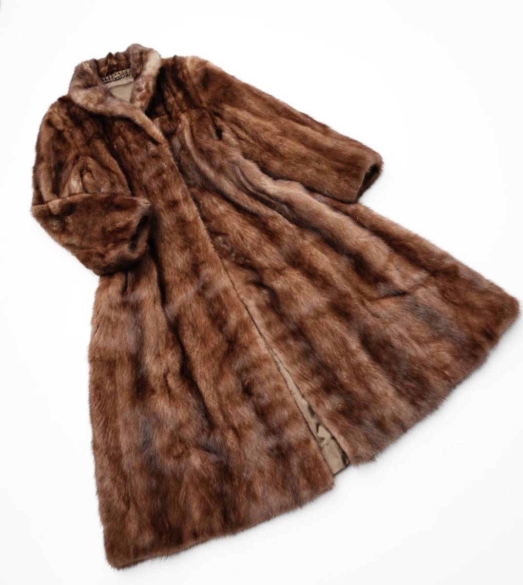 GN7683▽サガミンク SAGA MINK*デミバフミンク*最高級毛皮*リアルファー*ファーコート*ロングコート*着丈:約111cm*M相当*ブラウン