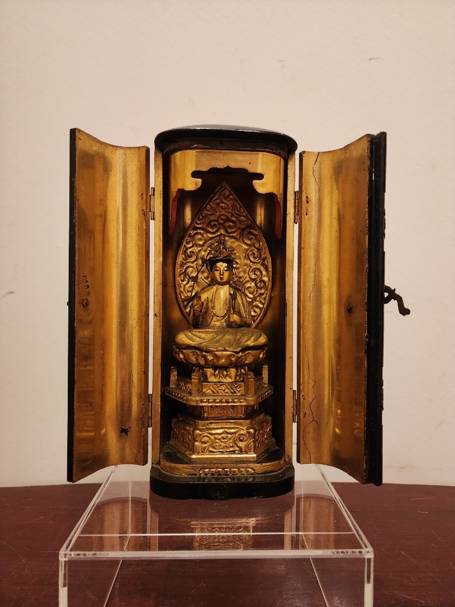 木彫 仏像 仏教美術 厨子 金塗 座像 