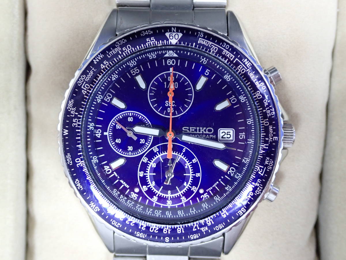 ☆ セイコー SEIKO パイロット クロノグラフ ブルー クォーツ 腕時計 