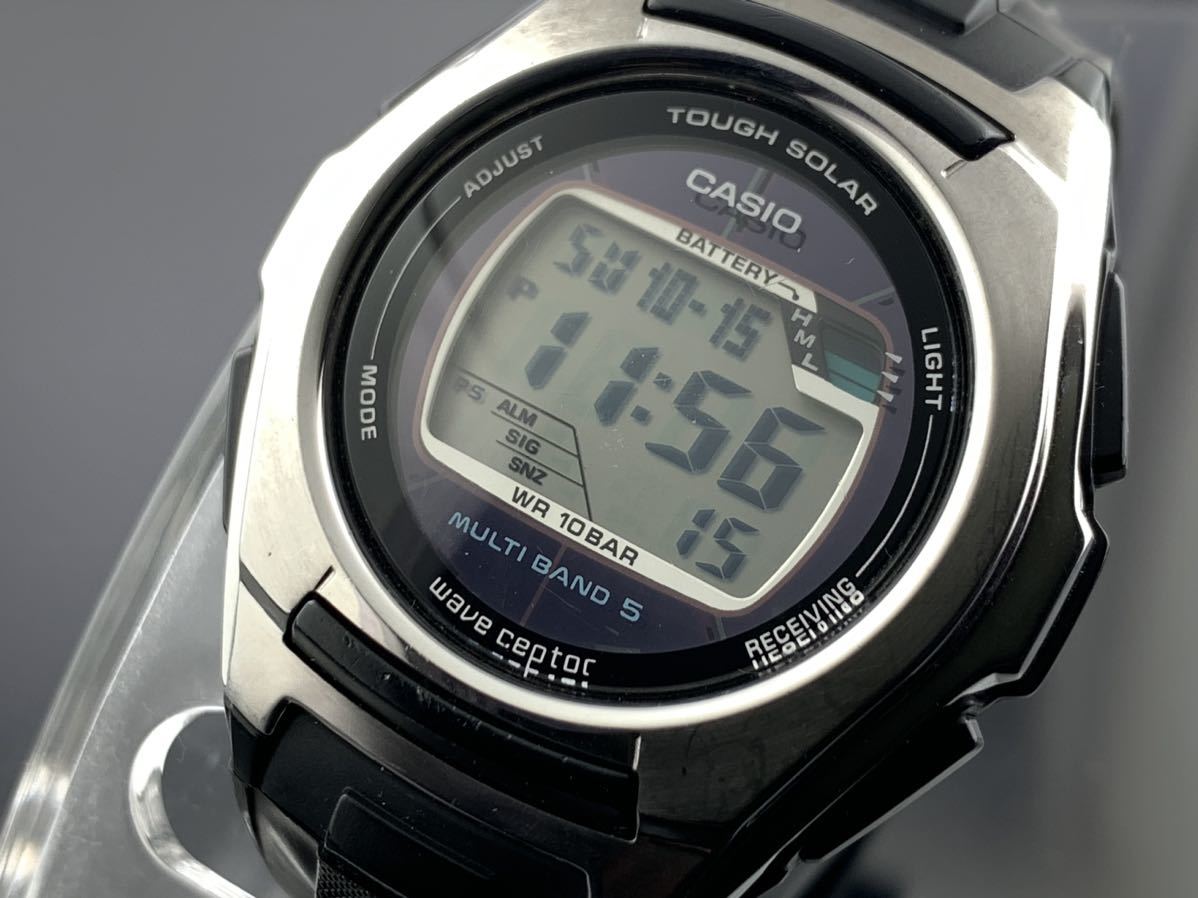 ソーラー用バッテリー新品交換済み 1円～☆ソーラー電波時計 メンズ腕時計 カシオ CASIO マルチバンド5 ウェーブセプター 