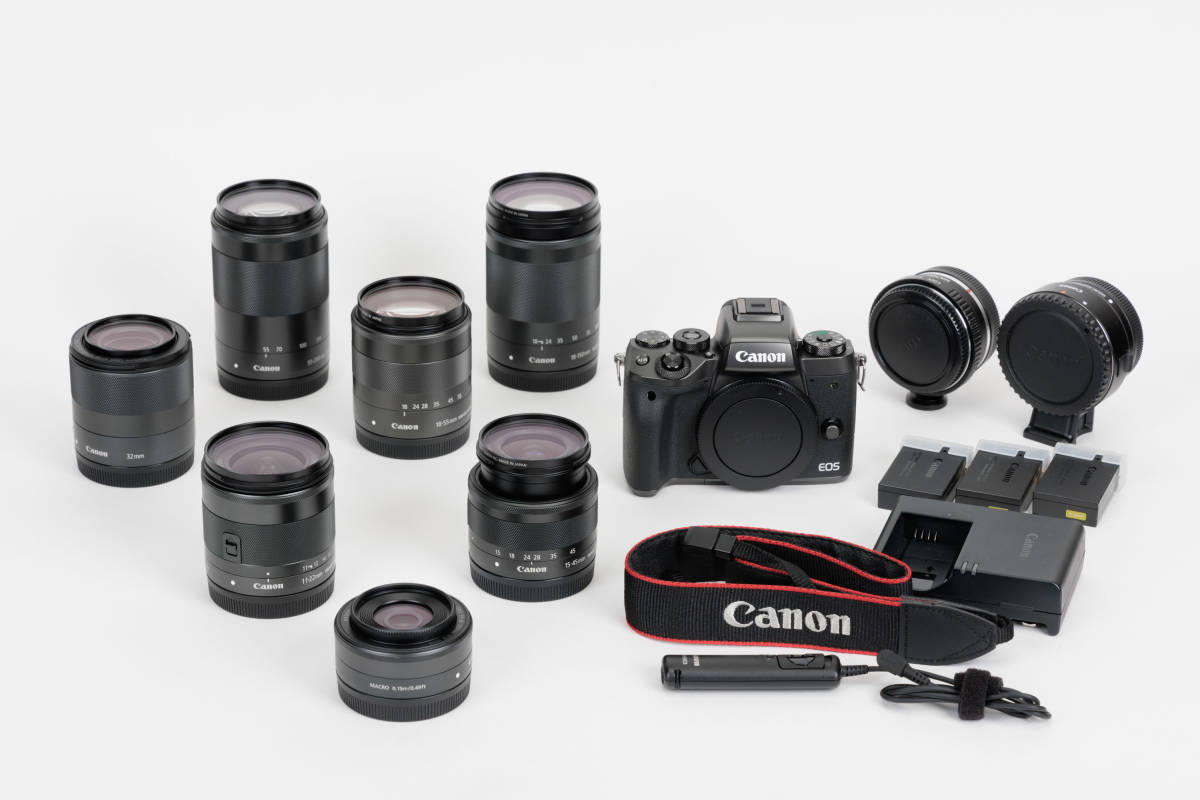 Canon EF-M M5ボディ レンズ7本 ほぼコンプリート 中古 canon m5」の