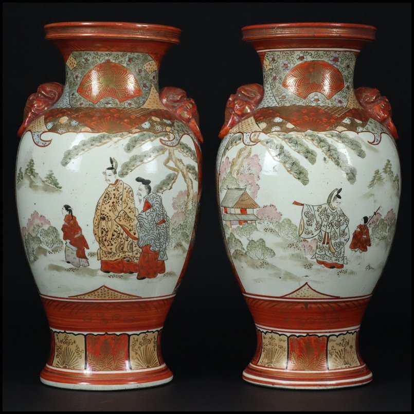 奇】豪華絢爛 明治期 伝統工芸 九谷焼 赤絵 金襴手 金彩色絵人物風俗画