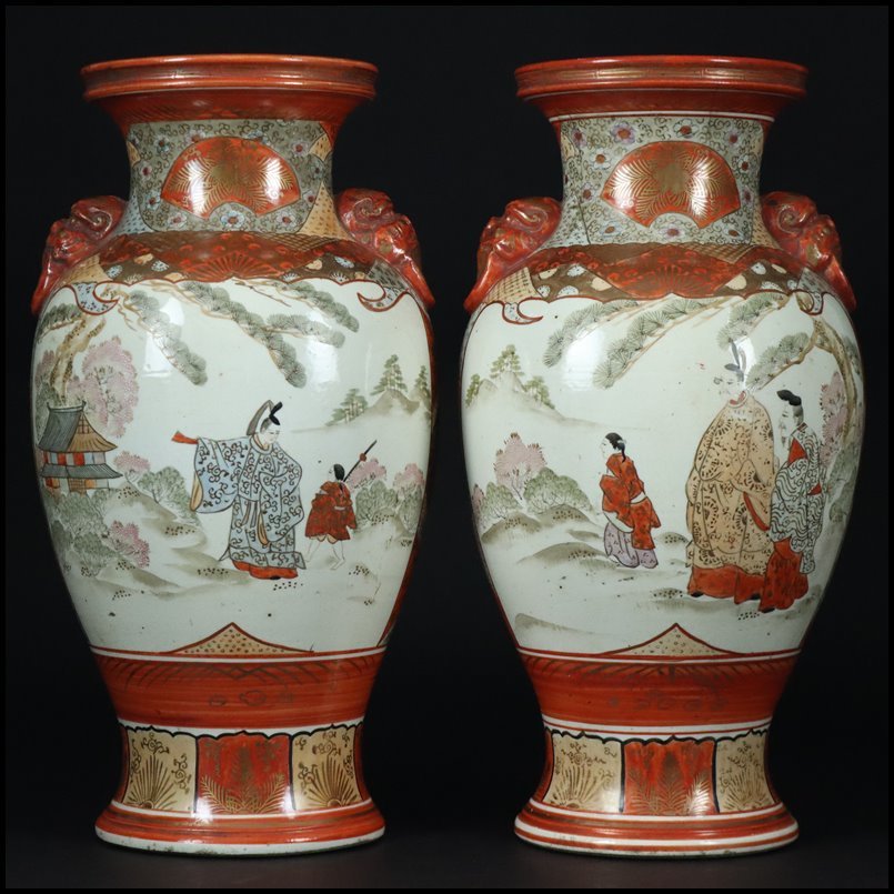 奇】豪華絢爛 明治期 伝統工芸 九谷焼 赤絵 金襴手 金彩色絵人物風俗画