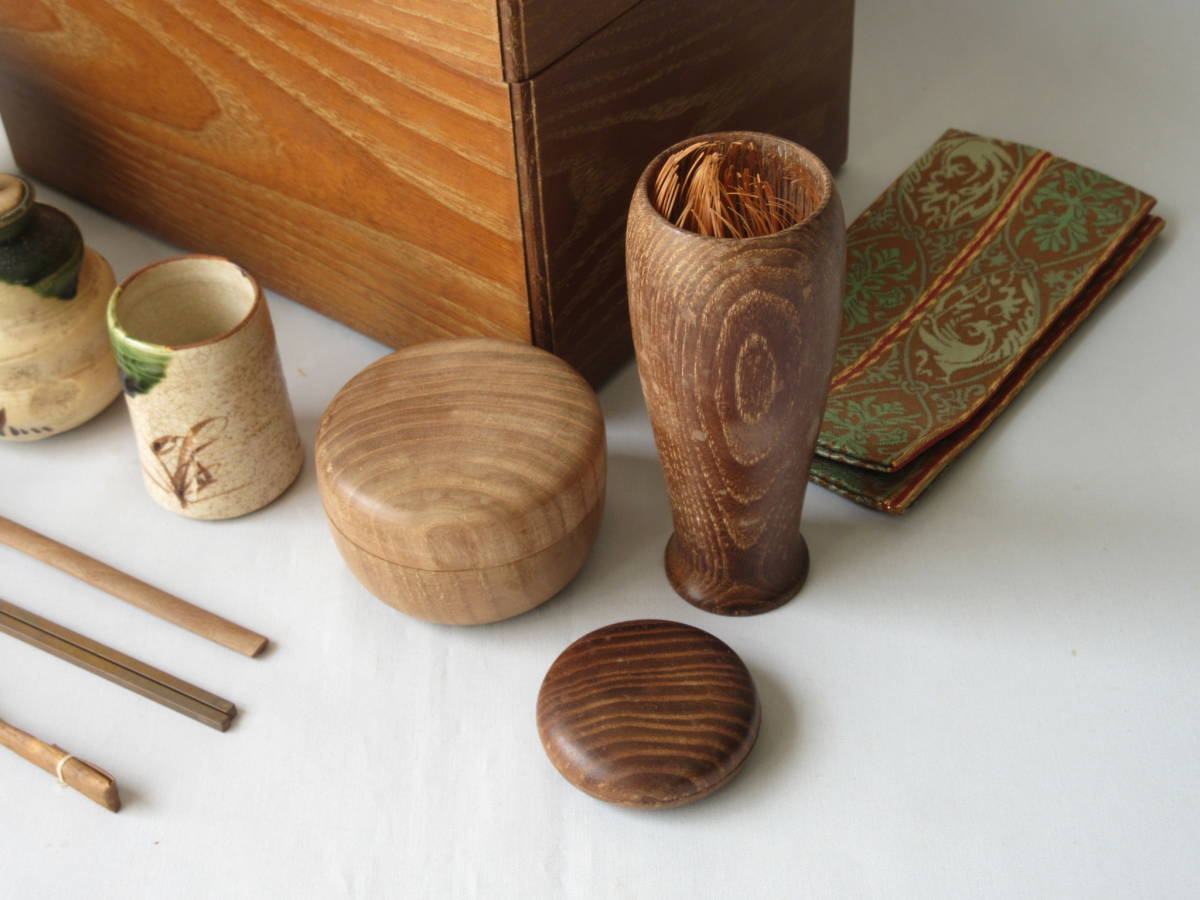 本桑茶箱&振出＆茶筅筒＆茶巾筒＆こぶくさる【茶道