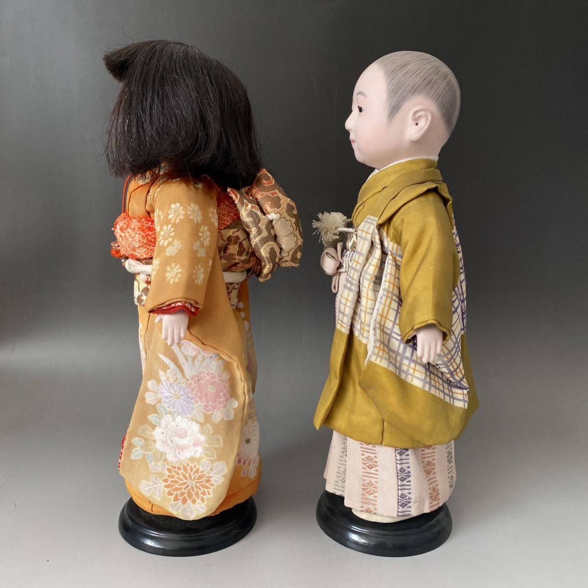 時代 市松人形 春水 作 男女ペア 32cmアンティーク女の子男の子 (市松