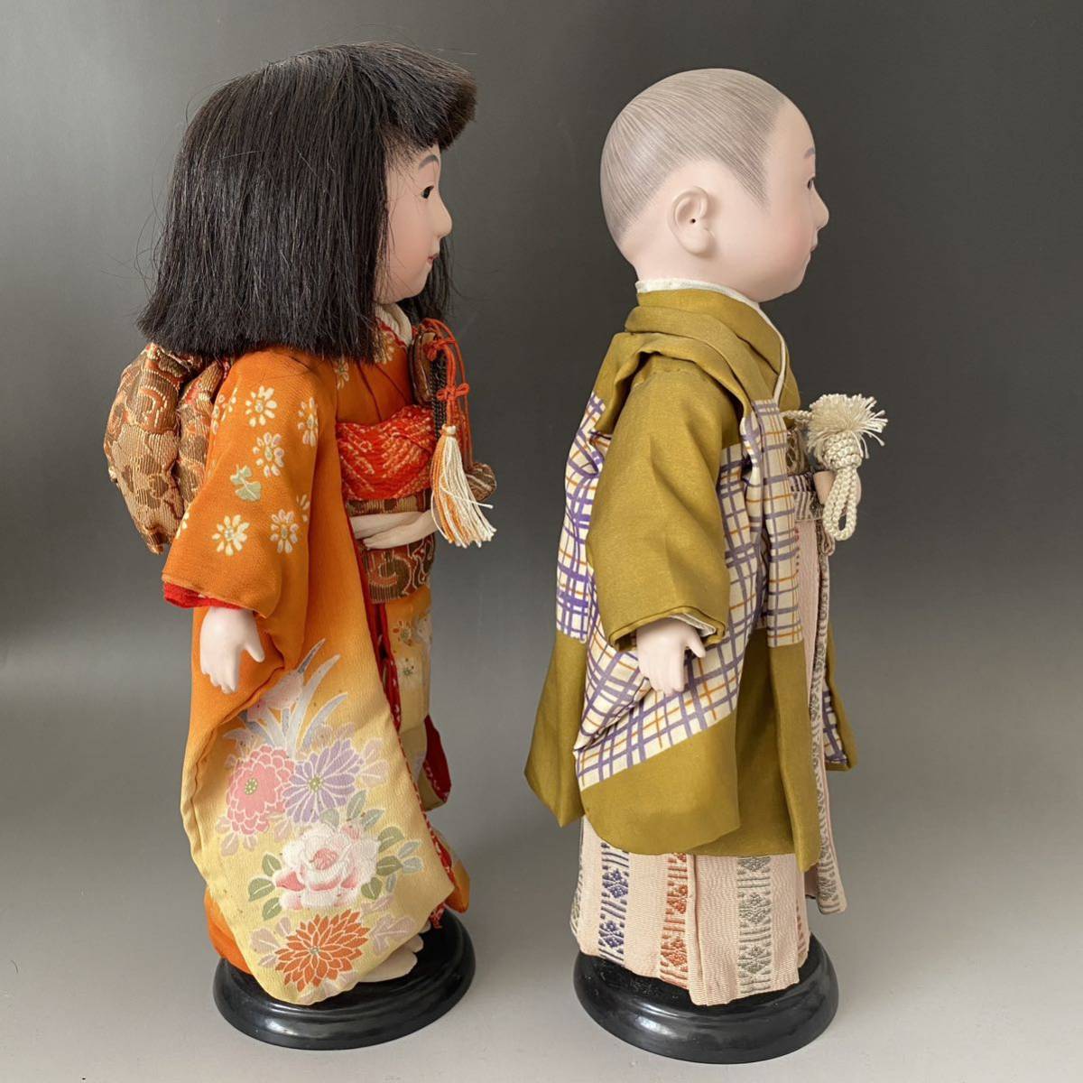 時代 市松人形 春水 作 男女ペア 32cmアンティーク女の子男の子 (市松 