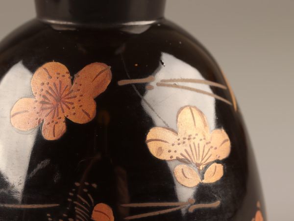 江戸期 木製 金蒔絵 笹丸紋 道中盃◎提げ環付 刳貫き 時代漆器◎古美術庵々 古美術 時代和楽器 木製漆塗 金蒔絵 鼓 時代物 極上品 初だし品 C2389