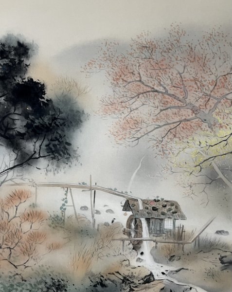 真作/藤井松林/内海風景遠望図/山水帆船図/桐極箱付/布袋屋掛軸HI-393 真作/藤井松林/内海風景遠望図/山水帆船図/桐極箱付/布袋屋掛軸HI-393
