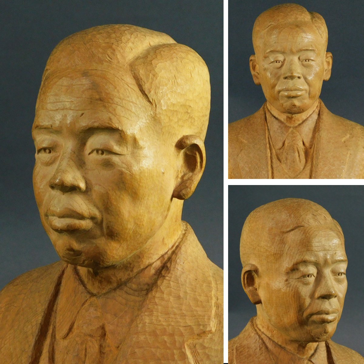 木彫人物像(紳士) 置物 在銘(良治) 専用箱 旧家遺品整理放出品 ②