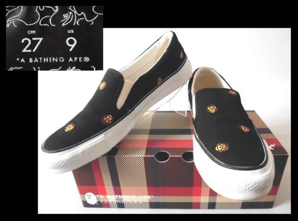 【004-25】A BATHING APE★黒刺繍入りフラットシューズ/27㎝