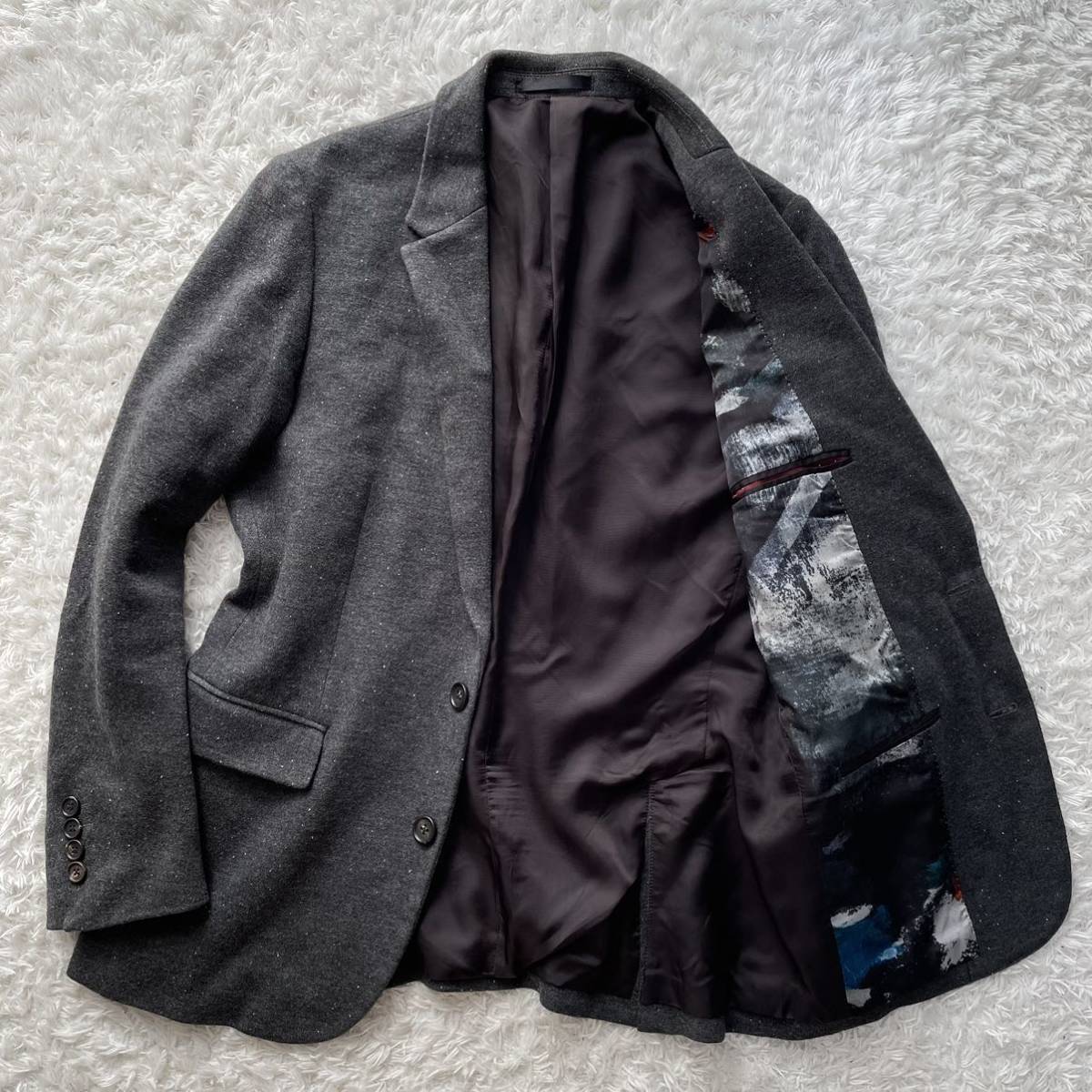 美品 Paul Smith ポールスミス テーラードジャケット グレー 裏地総柄 上質メランジウール】ピーエスポールスミス PS Paul Smith テーラード