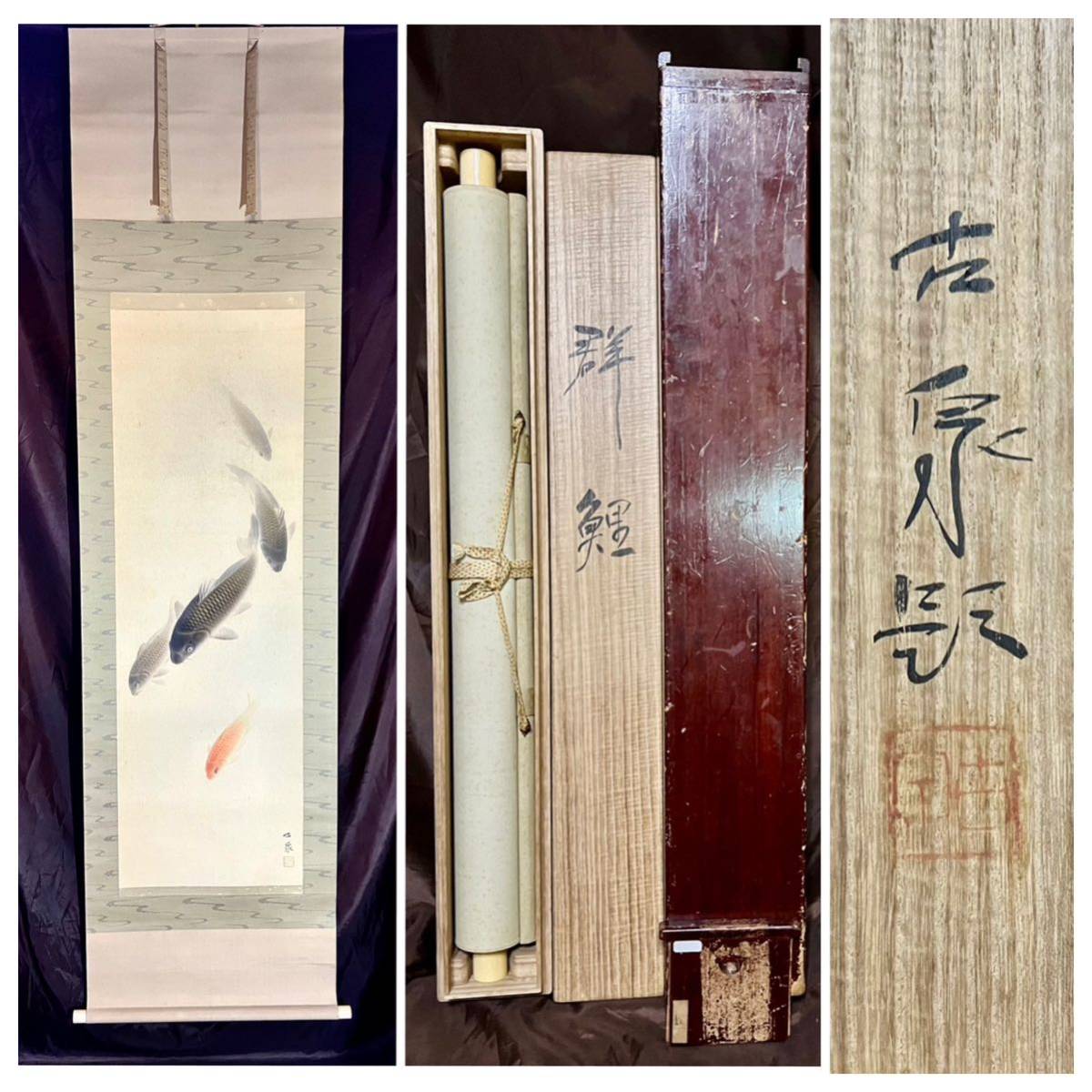 梶喜一　掛軸　『鯉』 共箱　二重箱　京都　日本画 美術品・アンティーク・コレクション 梶喜一 掛軸 『鯉』 共箱 二重箱