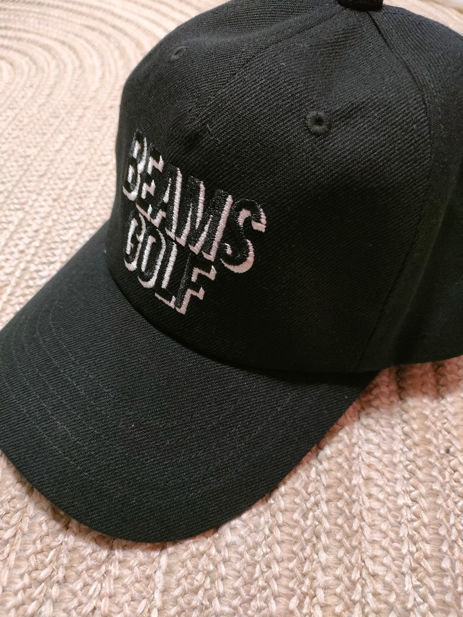 新品 定価6600 BEAMS GOLF ツイル キャップ ブラック 黒 ビームス ゴルフ 刺繍 帽子 フリーサイズ 57-59cm