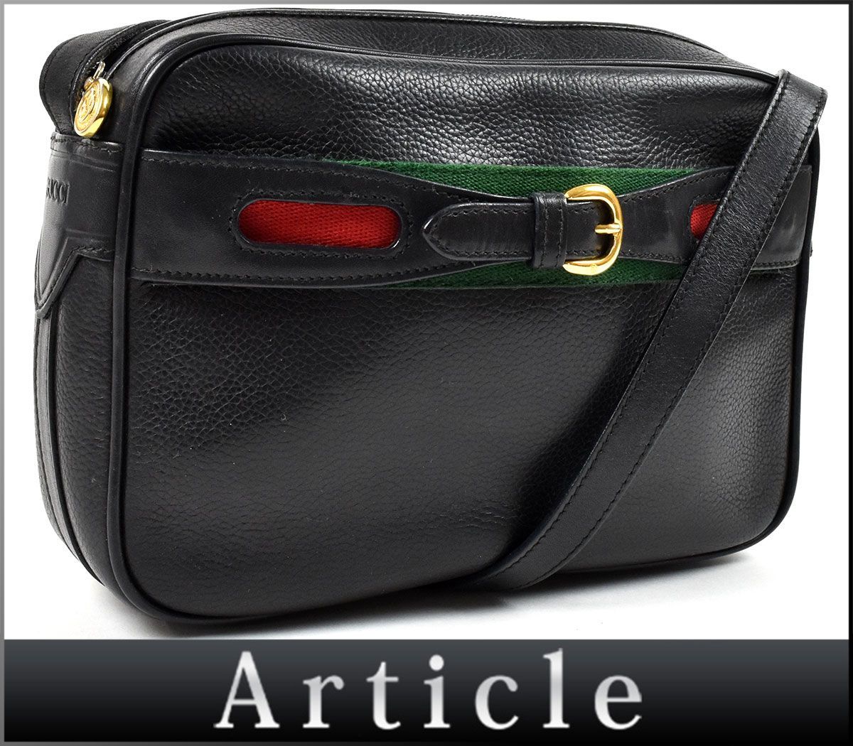 162340〇 GUCCI グッチ シェリー ショルダーバッグ 斜めがけ 26.007.0085 レザー 革 ブラック 黒 レディース オールドグッチ/ B