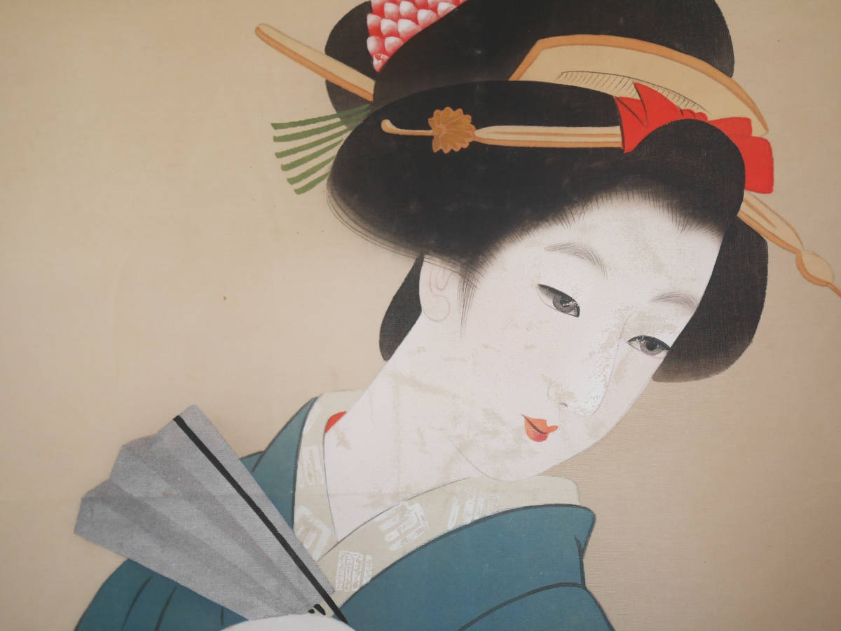横尾芳月《美人画》絹本まくり Z180｜骨董店 のびる 古美術 【
