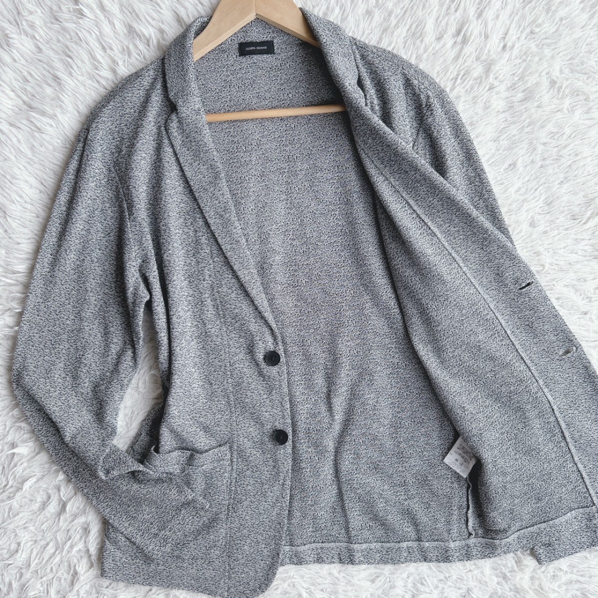 美品！JOSEPH HOMME ジョセフオム 柔らかい着心地 ニットテーラードジャケット アンコン ジョゼフ メンズ 48 ショールカラー 霜降りグレー