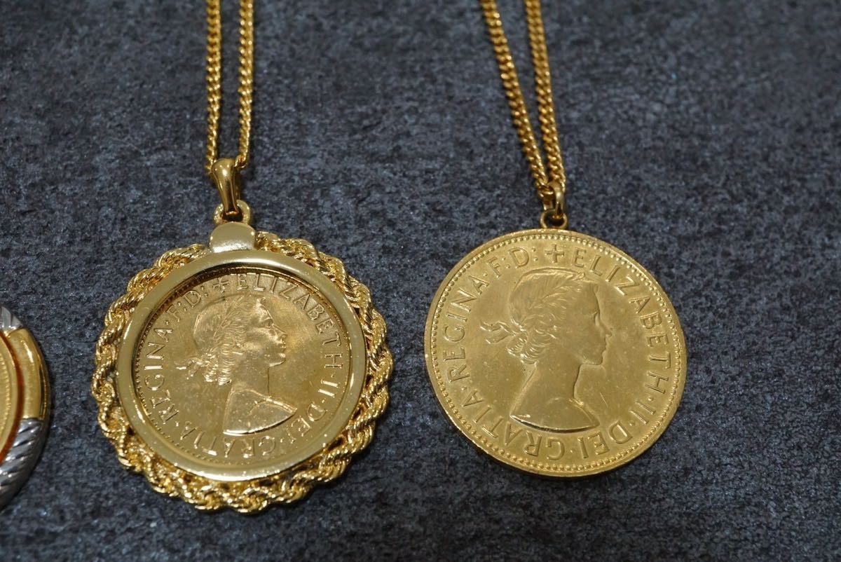 B875 コイントップ エリザベスなど レプリカ ヴィンテージ ネックレス ペンダント 5点 アクセサリー 大量 まとめて おまとめ まとめ売り