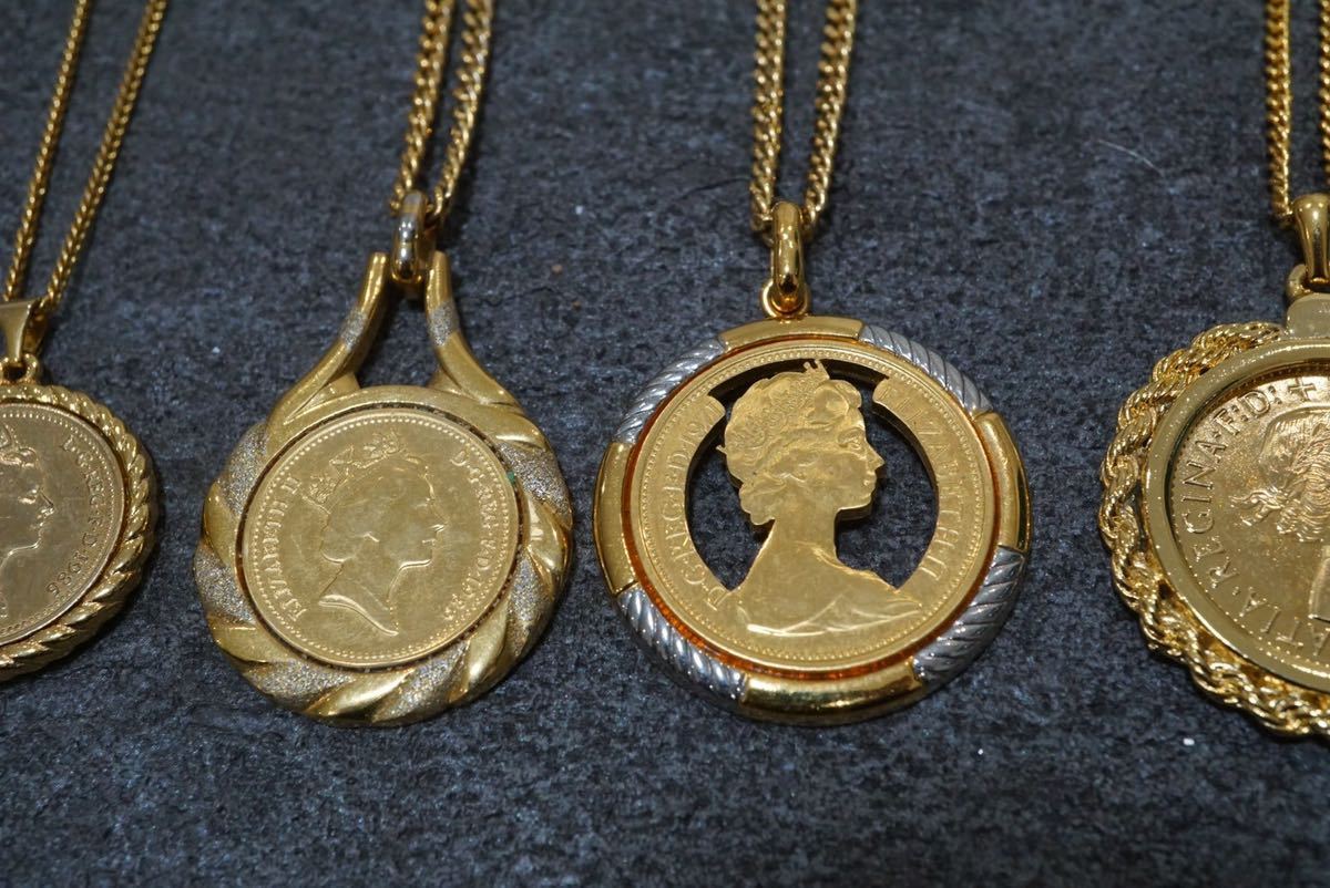 B875 コイントップ エリザベスなど レプリカ ヴィンテージ ネックレス ペンダント 5点 アクセサリー 大量 まとめて おまとめ まとめ売り