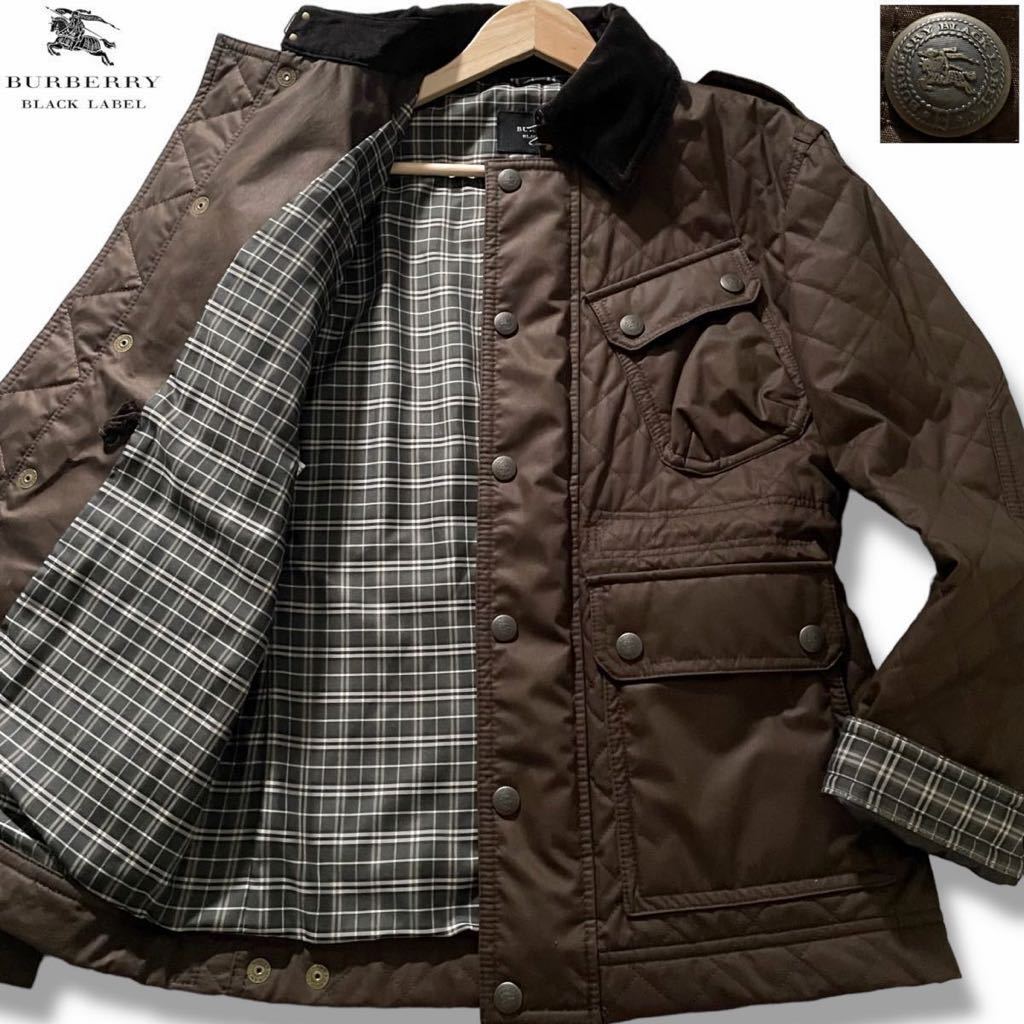 極美品/Lサイズ●バーバリーブラックレーベル キルティング 中綿ジャケット 撥水効果 BURBERRY BLACK LABEL ホースロゴボタン ノバチェック