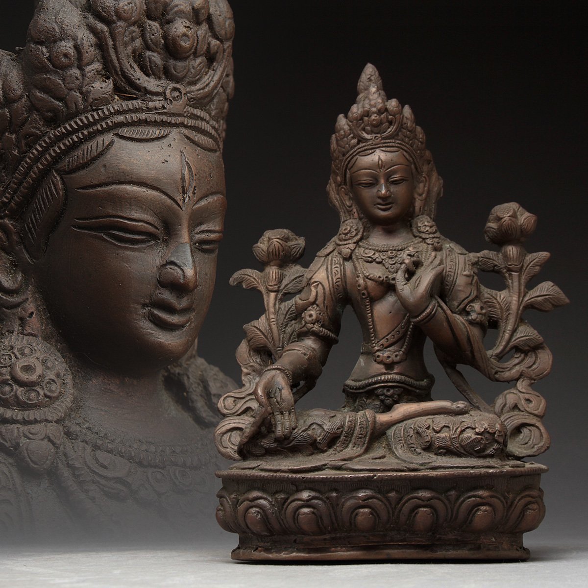 UT054 時代 古銅 観音菩薩坐像 高21cm 重1.7kg・銅觀音菩薩像・銅仏像  