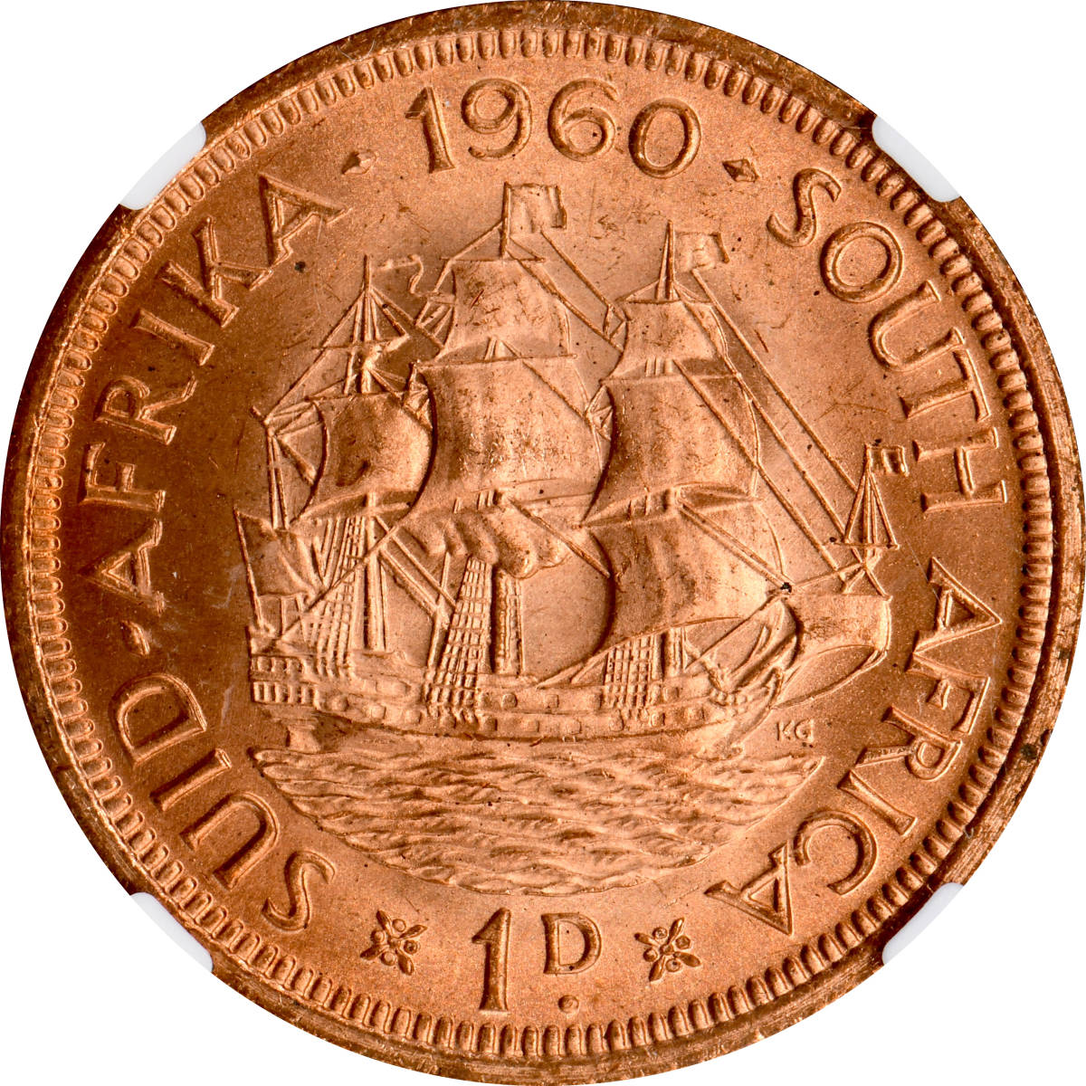 1円〜1960 南アフリカ 1P銅貨 NGC MS62RD 未使用 世界コイン 古銭 貨幣 硬貨