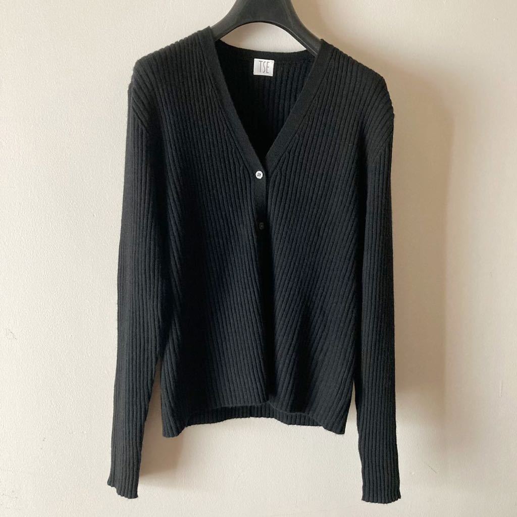 TSEセイ＊上質カシミヤ100% ふわふわリブニットカーディガン＊ブラック