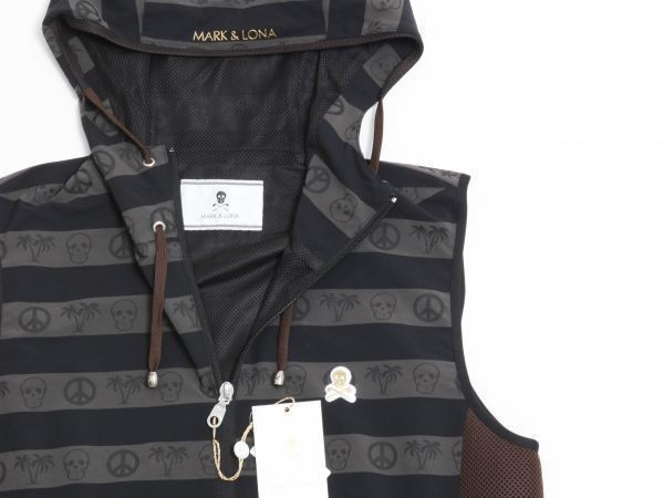 正規★MARK&LONAマーク＆ロナ P.A.S BorderVest★フード付きボーダーラウンドベスト★L【ML-17S-D50】カーキブラック黒【本物保証】完売★