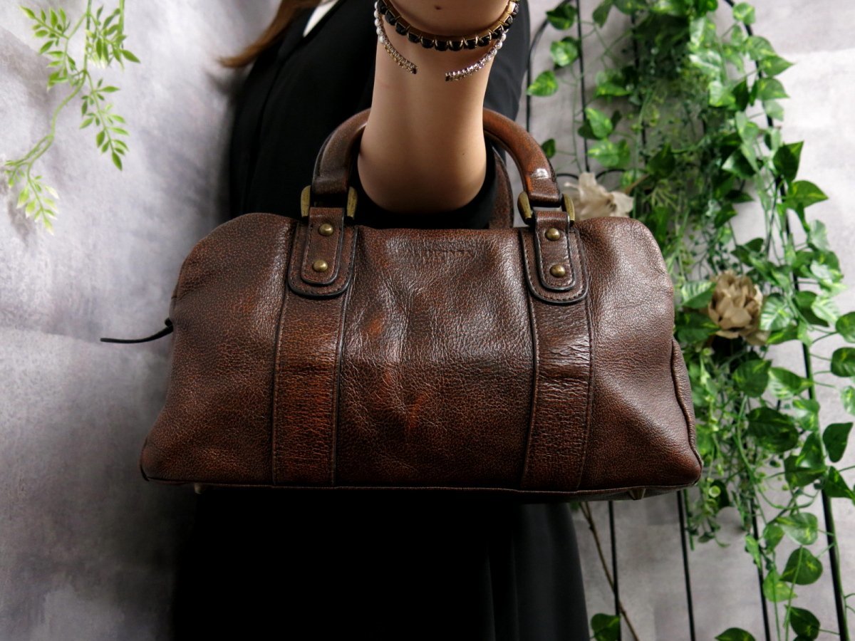 ●超美品●BALENCIAGA バレンシアガ●カーフ レザー 本革●ミニ ボストン バッグ●ダークブラウン●ゴールド金具●腕掛け●かばん●Js41493