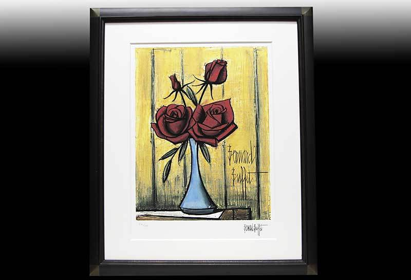 ベルナール・ビュッフェ「Roses rouge dans un vase bleu 57/100