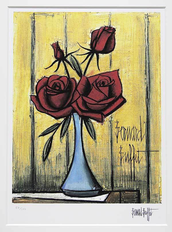 ベルナール・ビュッフェ「Roses rouge dans un vase bleu 57/100