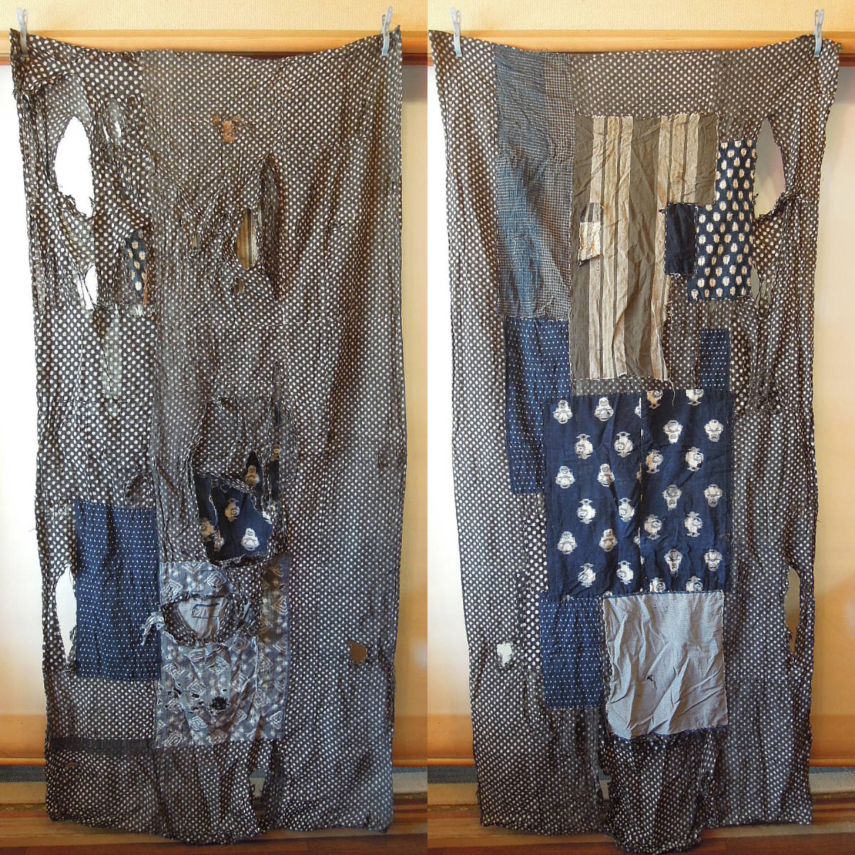 縞木綿 ボロボロ 襤褸 古裂 古布 継ぎ接ぎ BORO VINTAGE SASHIKO