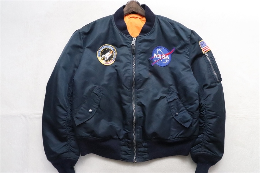 ALPHA INDUSTRIES アルファ NASA100周年 ワッペン メンズ MA-1フライトジャケット XL 紺色