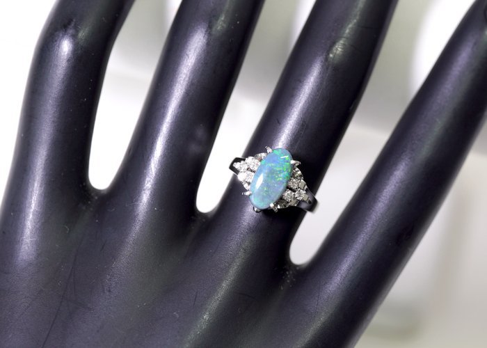 Y-89☆Pm850 ブラックオパール1.50ct/ダイヤモンド0.15ct リング 日本宝石学協会ソーティング付き