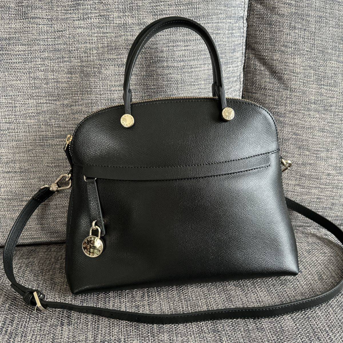 フルラFURLA☆超美品ハイパー黒 2wayハンドショルダーバッグ 