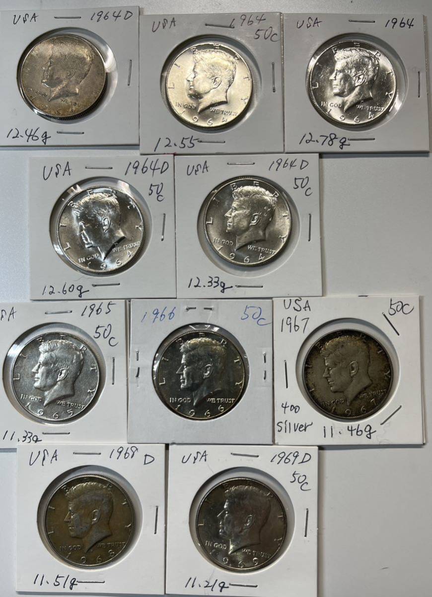 1964年 アメリカケネディ銀貨10枚セット1964年から1969年揃い ケネディ