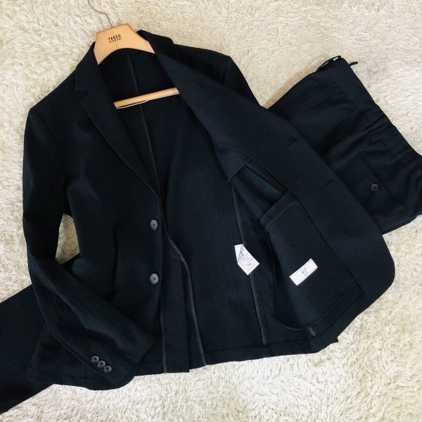 エディフィス『美スタイル』417 EDIFICE　スーツ　セットアップ　シアサッカー　XL　ブラック　ストレッチ　テーラードジャケット　